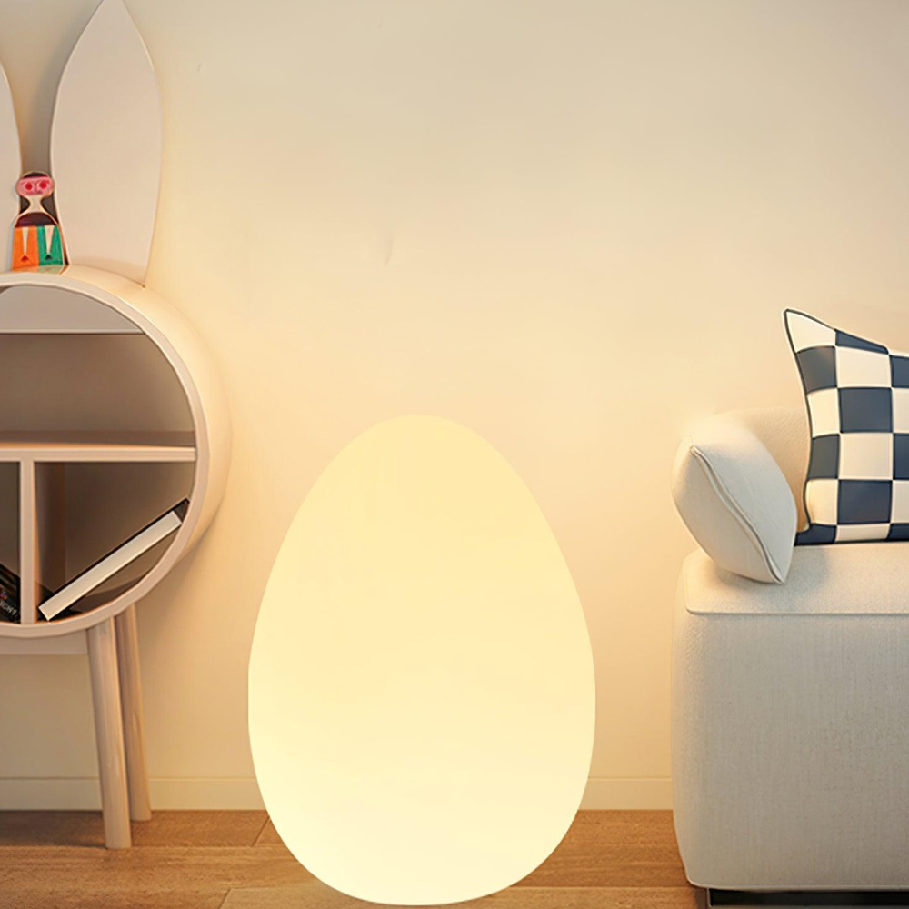 LED Floor Lamp with Sculptural Oval Egg Profile and Molded Plastic Shell