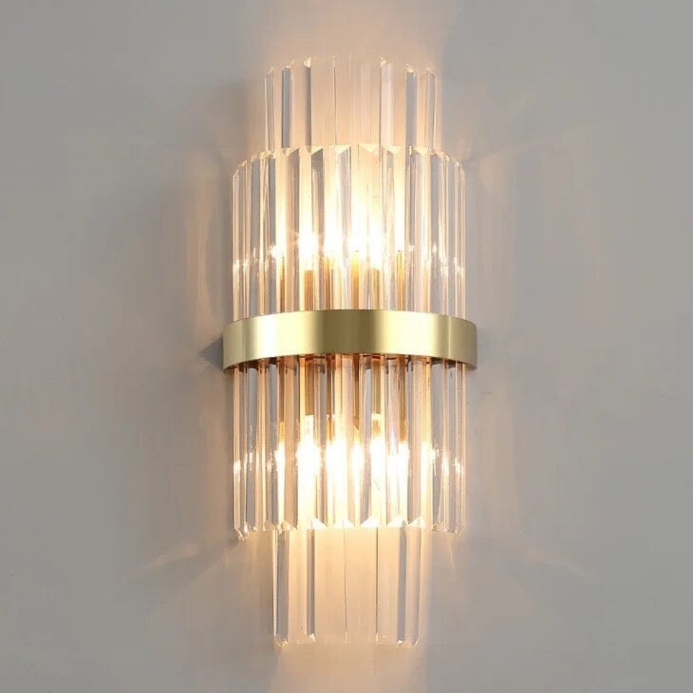 Mehrstufige Kristallprisma-Wandlampe mit Metallband – Art-Déco-Stil