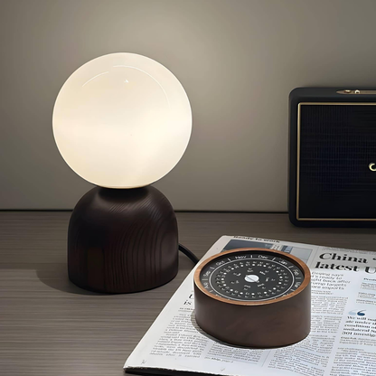 Glass Globe Table Lamp with Wood Base - Mid Century Modern Style