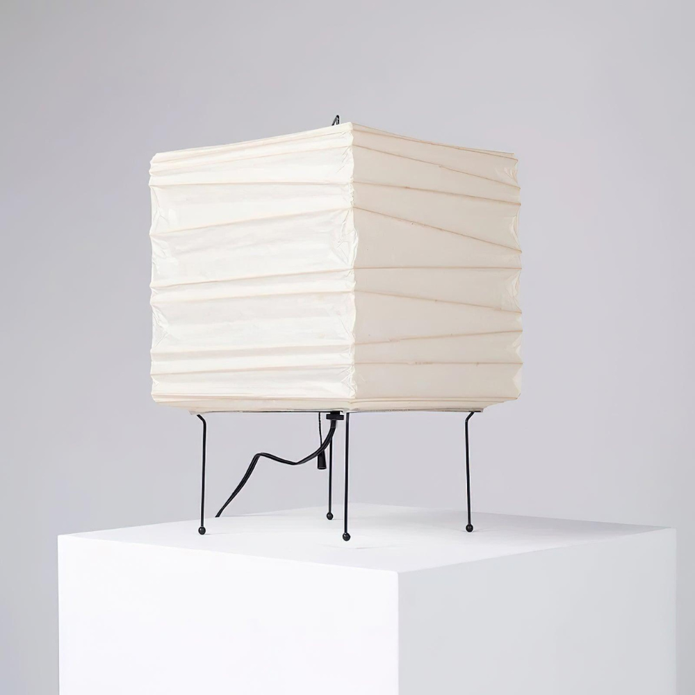 Japanese Paper Lantern Table Lamp with Metal Handle - Wabi Sabi Design