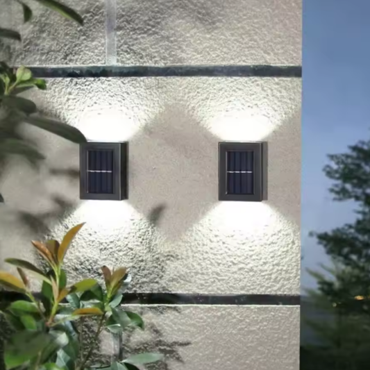 Solar Powered Outdoor Wall Sconce - Dual Beam LED Exterior Fence Light
