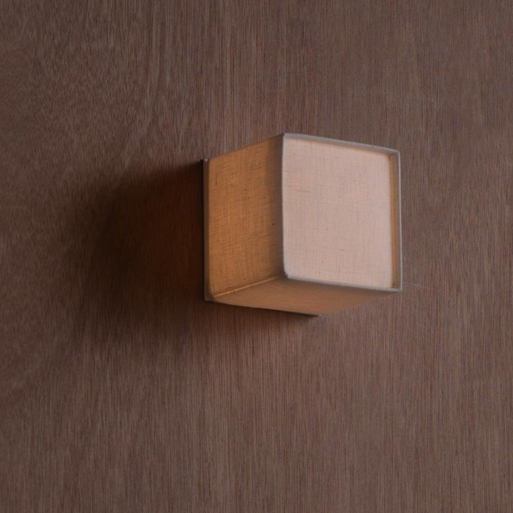 LED Cube Wall Sconce with Fabric Shade - Modern Japandi Style White