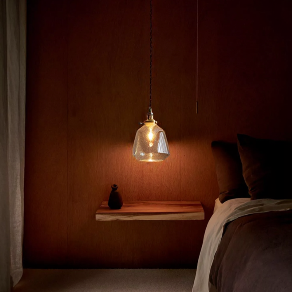 Hanging Ceiling Lamp with Rippled Crystal Glass - Retro Industrial