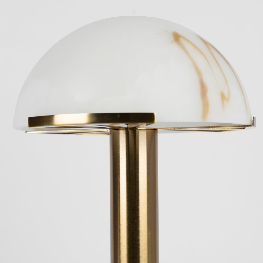 Glas- und Alabaster-Kuppeltischlampe mit Metallfuß – Mid-Century-Modern
