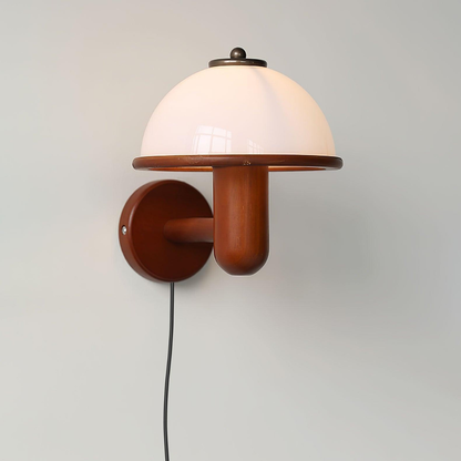 Mushroom Wall Sconce with Oak Wood Base - Mid Century Scandinavian