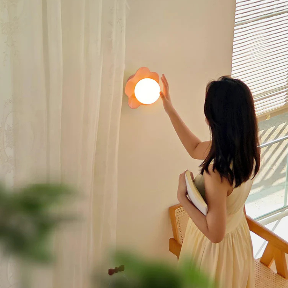 Wall Sconce with Flower Petal Metal Base - Modern Danish Pastel