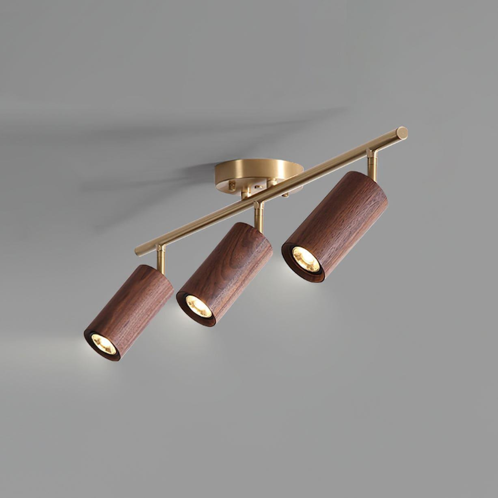 Rotational Wood Track Lighting with Brass Hardware - Mid Century Modern