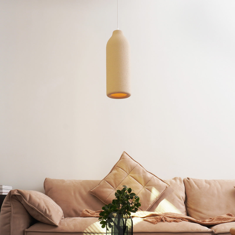 Pendant Light Fixture with Textured Stone Finish - Wabi Sabi Japandi