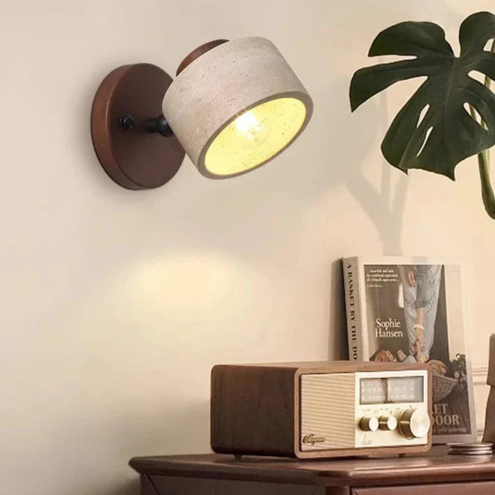 Architectural Adjustable Stone Wall Light - Minimalist Wood & Travertine Sconce