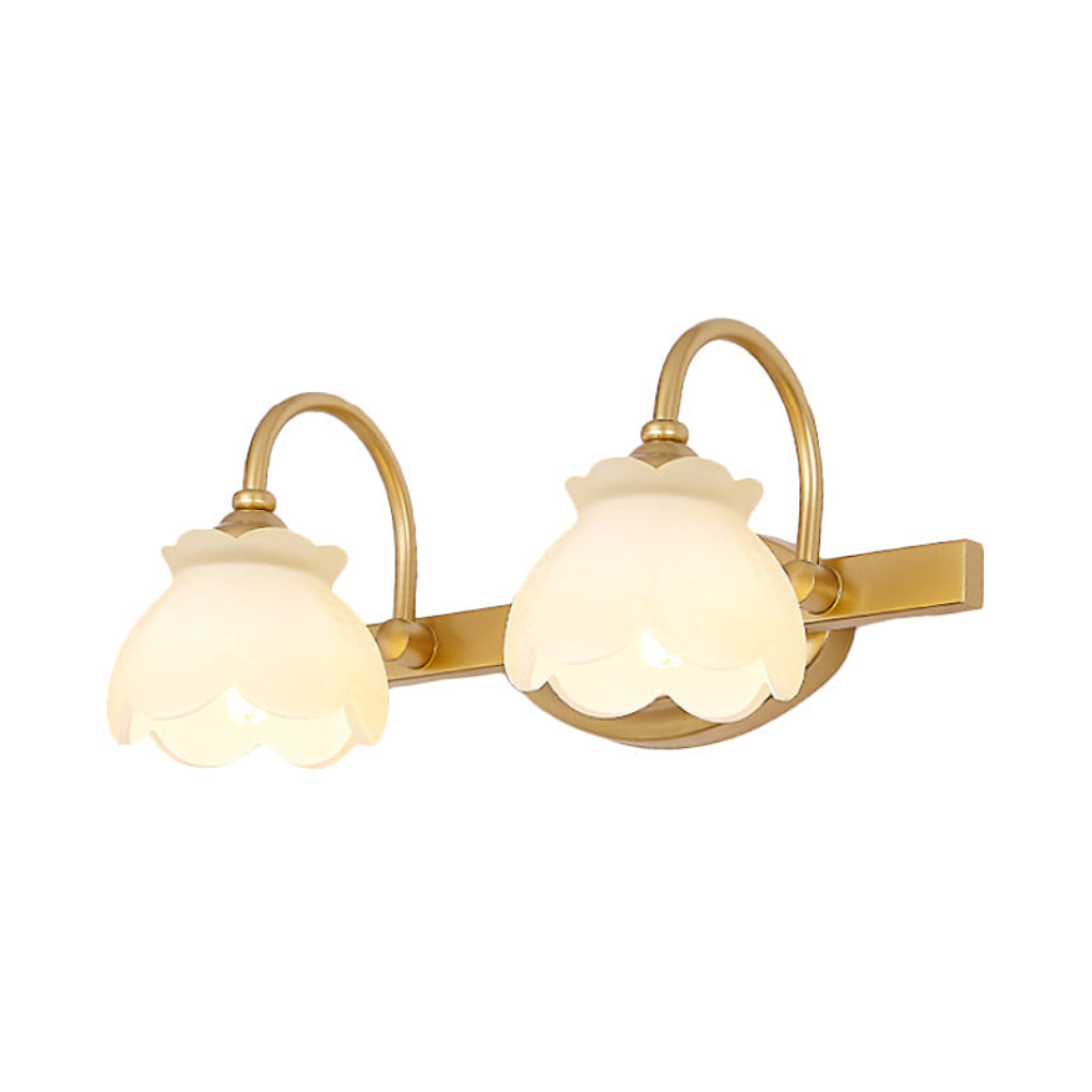 Bathroom lights above mirror with Arched Brass Arms and Frosted Glass - Colonial