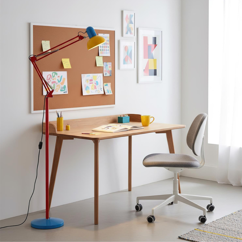 Adjustable Floor Lamp – Memphis Style with Spring-Balanced Articulated Arm and Metal Dome Shade