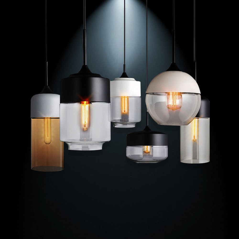 Modern Smoky & Clear Glass Pendant Light - Geometric Glass Pendant Lights