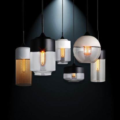 Modern Smoky & Clear Glass Pendant Light - Geometric Glass Pendant Lights