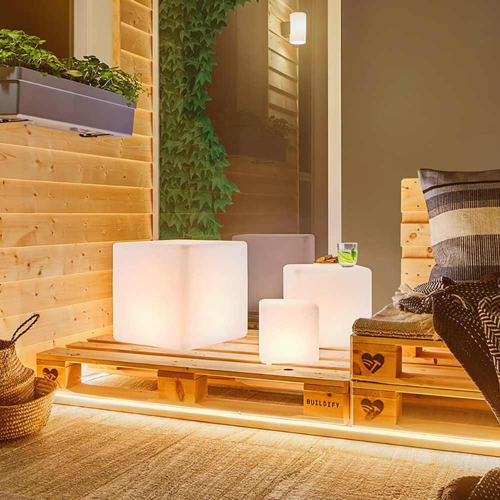 LED Cube Side Table and Glowing Accent Light - Modern Geometric