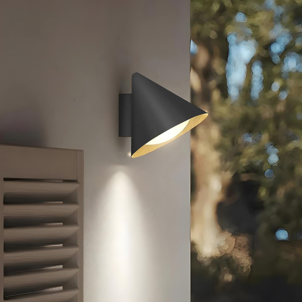 Outdoor LED Porch Lights with Conical Metal Shade - Modern Wall Sconce