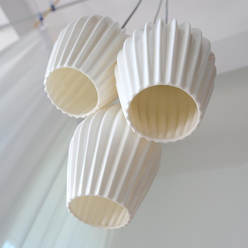Ceramic Pendant Light with Ribbed Teardrop Shade - Modern Coastal