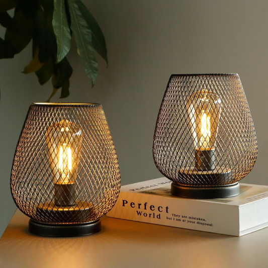 Kabelloses Lampenset mit Eisendrahtgeflecht für Nachttisch oder Terrasse