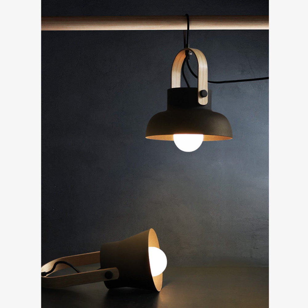 Moderne Pendelleuchte mit Holzoptik-Griff – Nordische konische Pendelleuchten