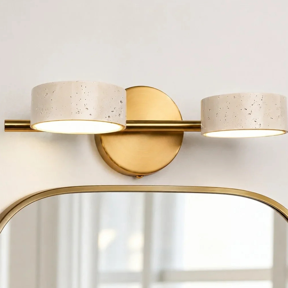 Appliques LED pour coiffeuse avec têtes rotatives et pierre de travertin - Architecturales