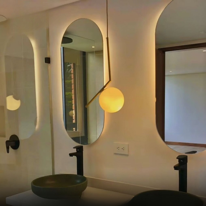 Frosted Glass Orb Hanging Lamp with Minimalist Frame - Multiple Shapes