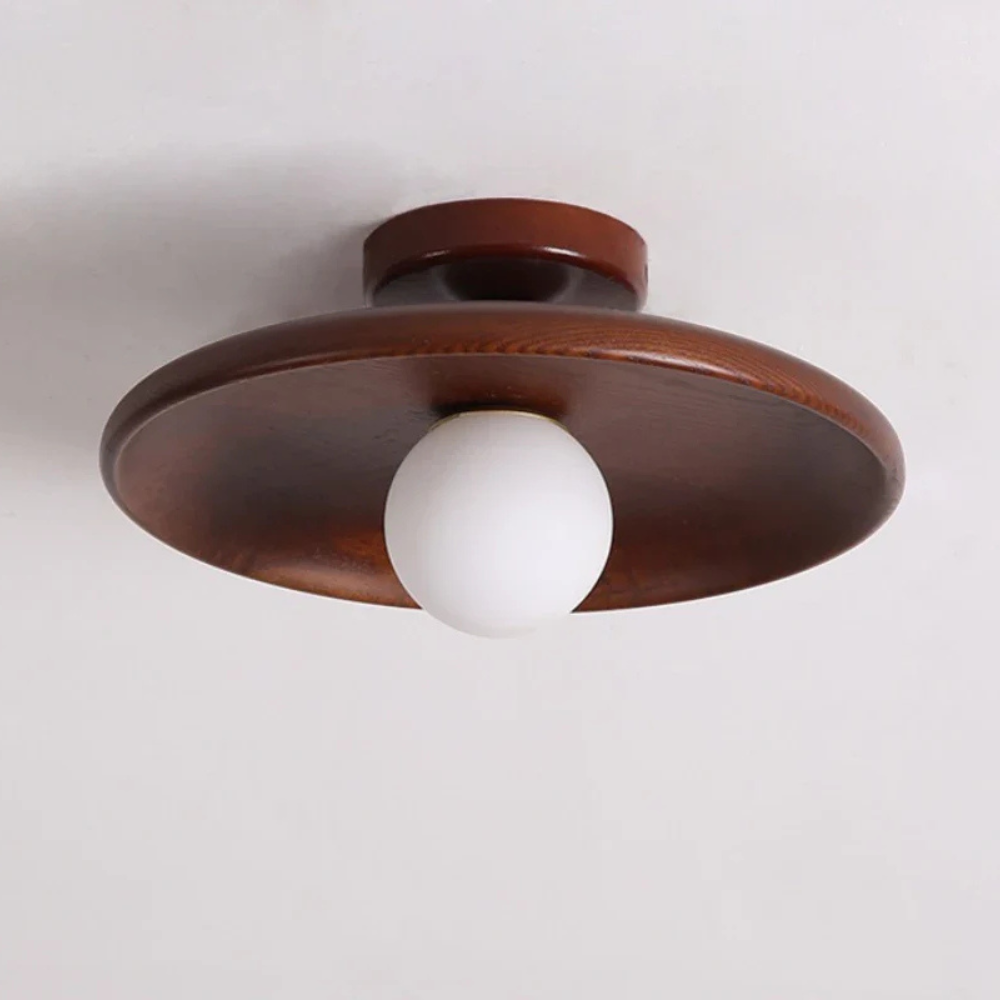 Flush Mount Ceiling Light with Wood Shade - Modern Scandinavian LED
