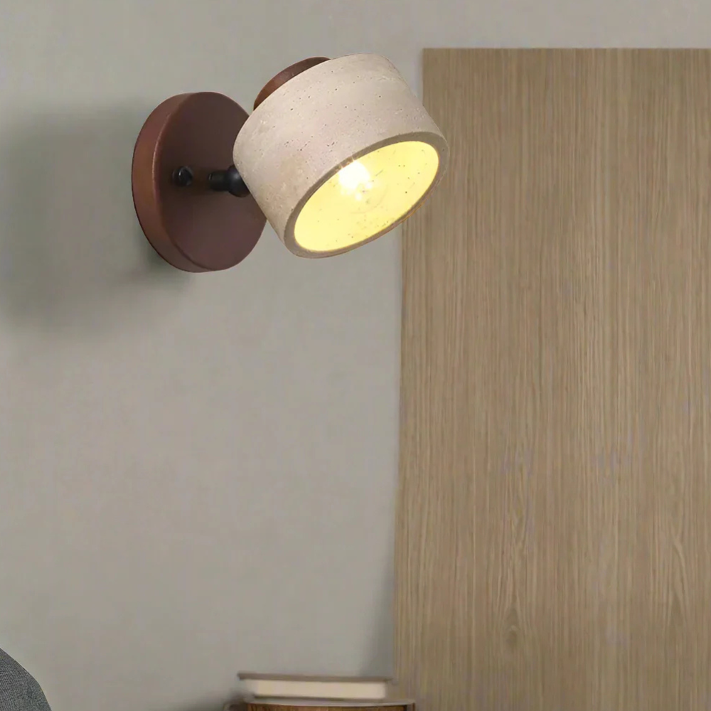 Architectural Adjustable Stone Wall Light - Minimalist Wood & Travertine Sconce