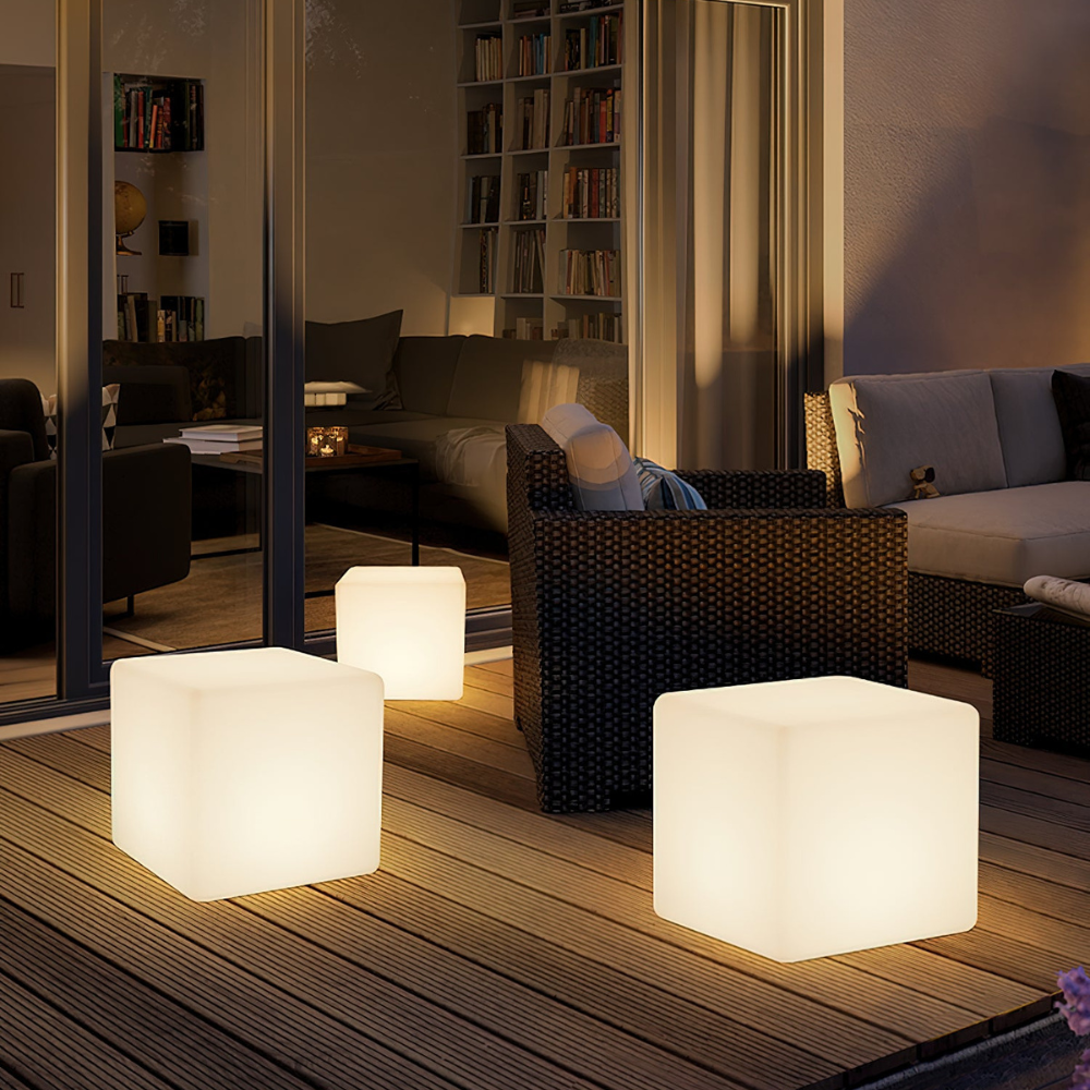 LED Cube Side Table and Glowing Accent Light - Modern Geometric