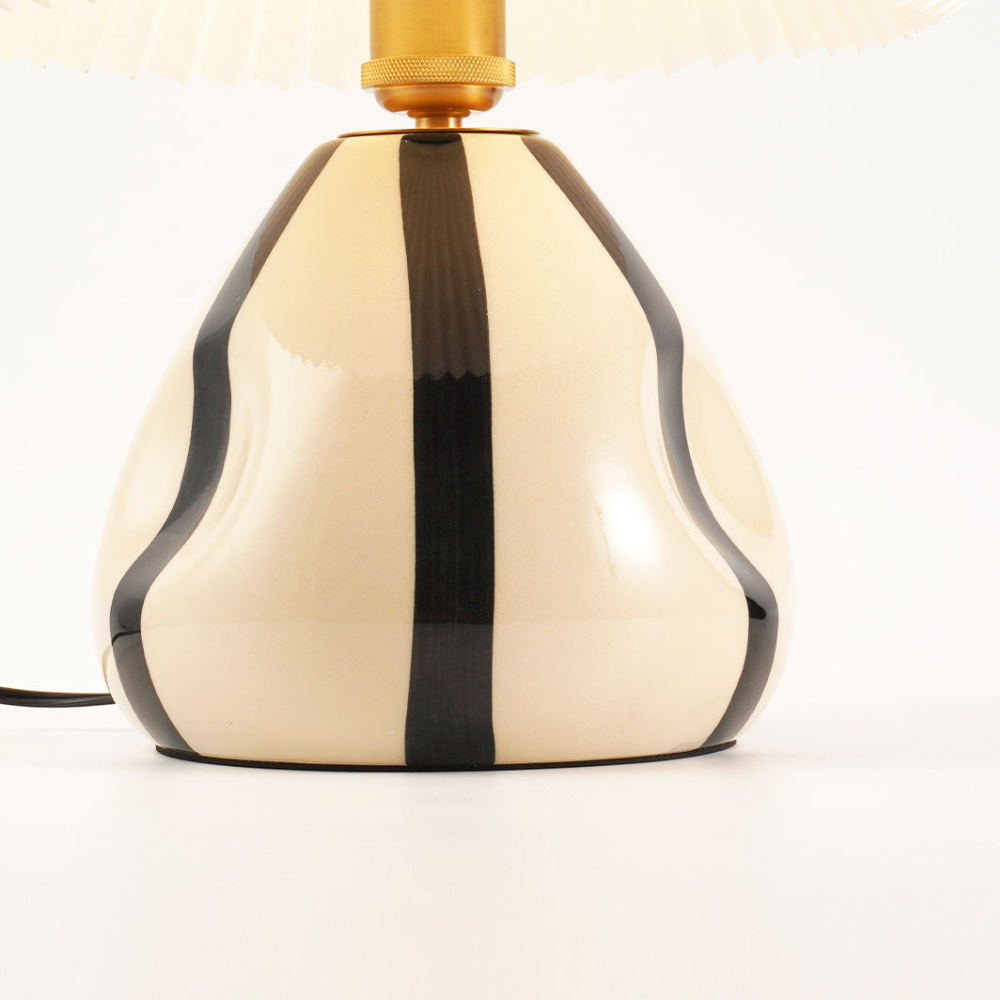 Table Lamp with Pleated Fabric Shade - Mid Century Modern Ceramic