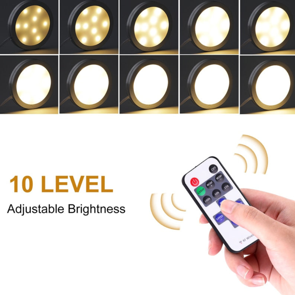 LED-Pucklichter mit kabelloser Fernbedienung und Dimmer – 120 Grad breiter Lichtstrahl