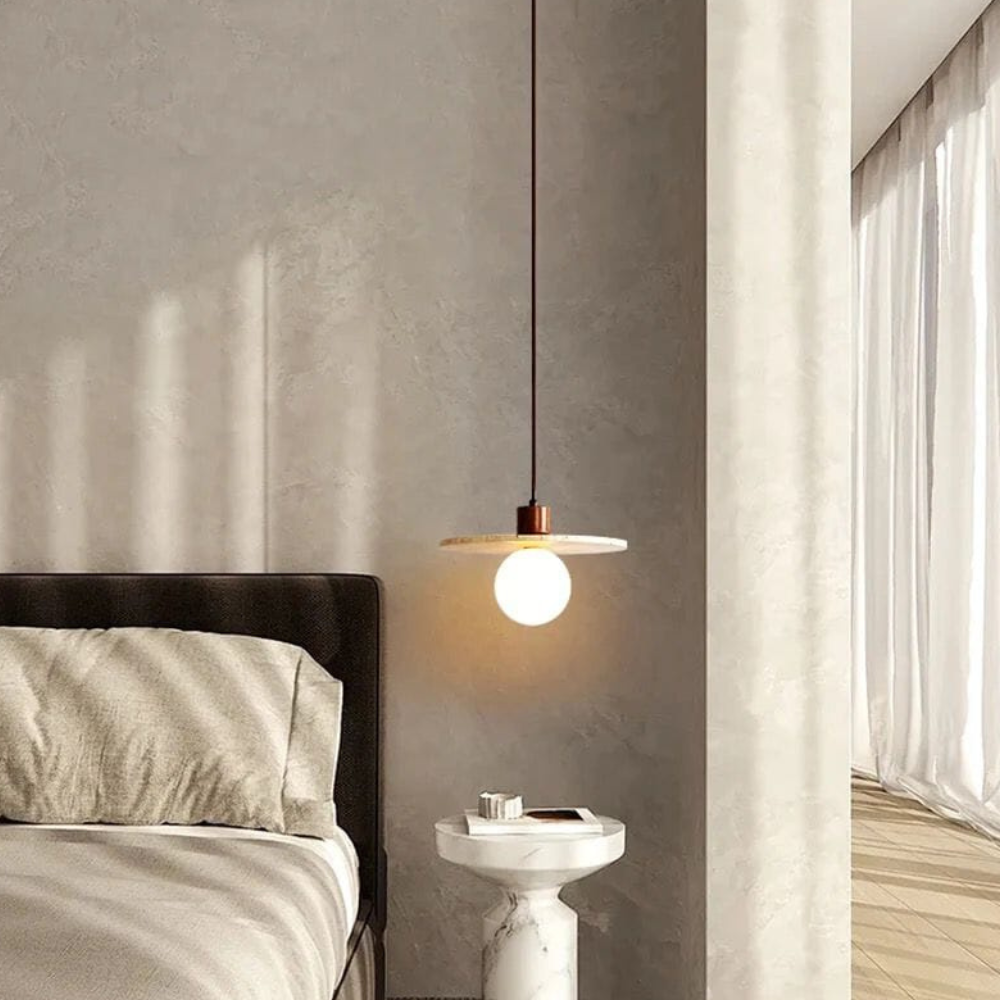Suspension style travertin Wabi-Sabi avec bois massif - Décor moderne et naturel