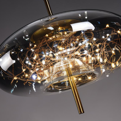 Glass Pendant Light with Smoky Shade and Starlights - Modern Style