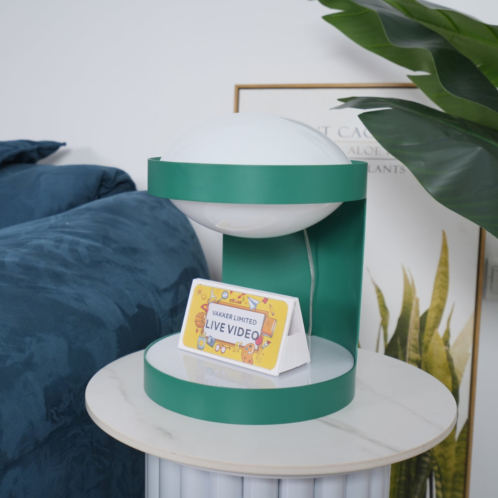 C-Shape Table Light with Frosted Glass Globe - Modern Bauhaus Green