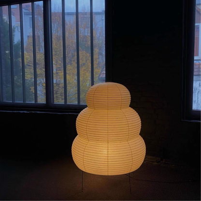 Japanese Rice Paper Table Lamp with Four Legs - Wabi Sabi Tiered Lantern