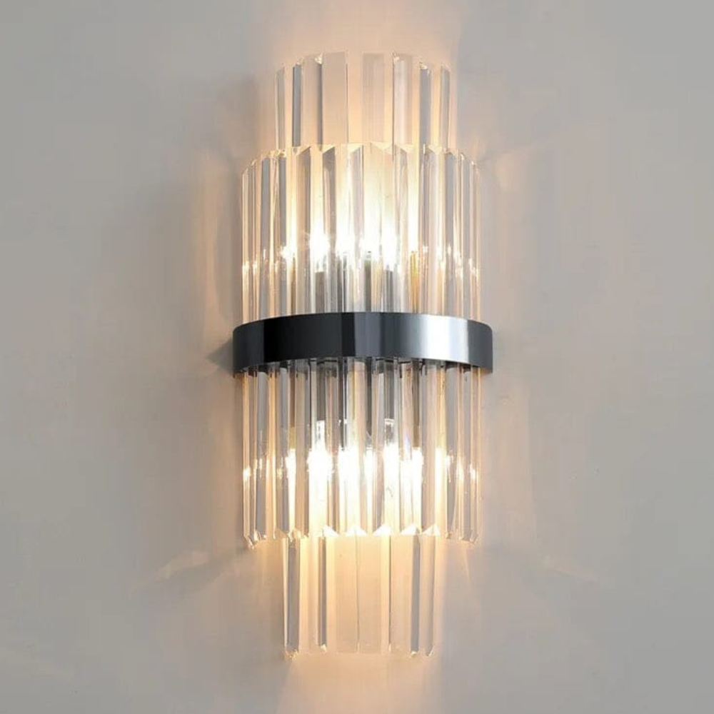 Mehrstufige Kristallprisma-Wandlampe mit Metallband – Art-Déco-Stil