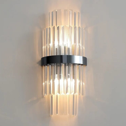 Tiered Crystal Prism Wall Sconce with Metallic Band - Art Deco Style