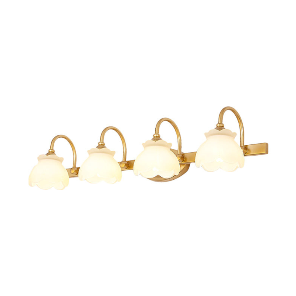 Bathroom lights above mirror with Arched Brass Arms and Frosted Glass - Colonial