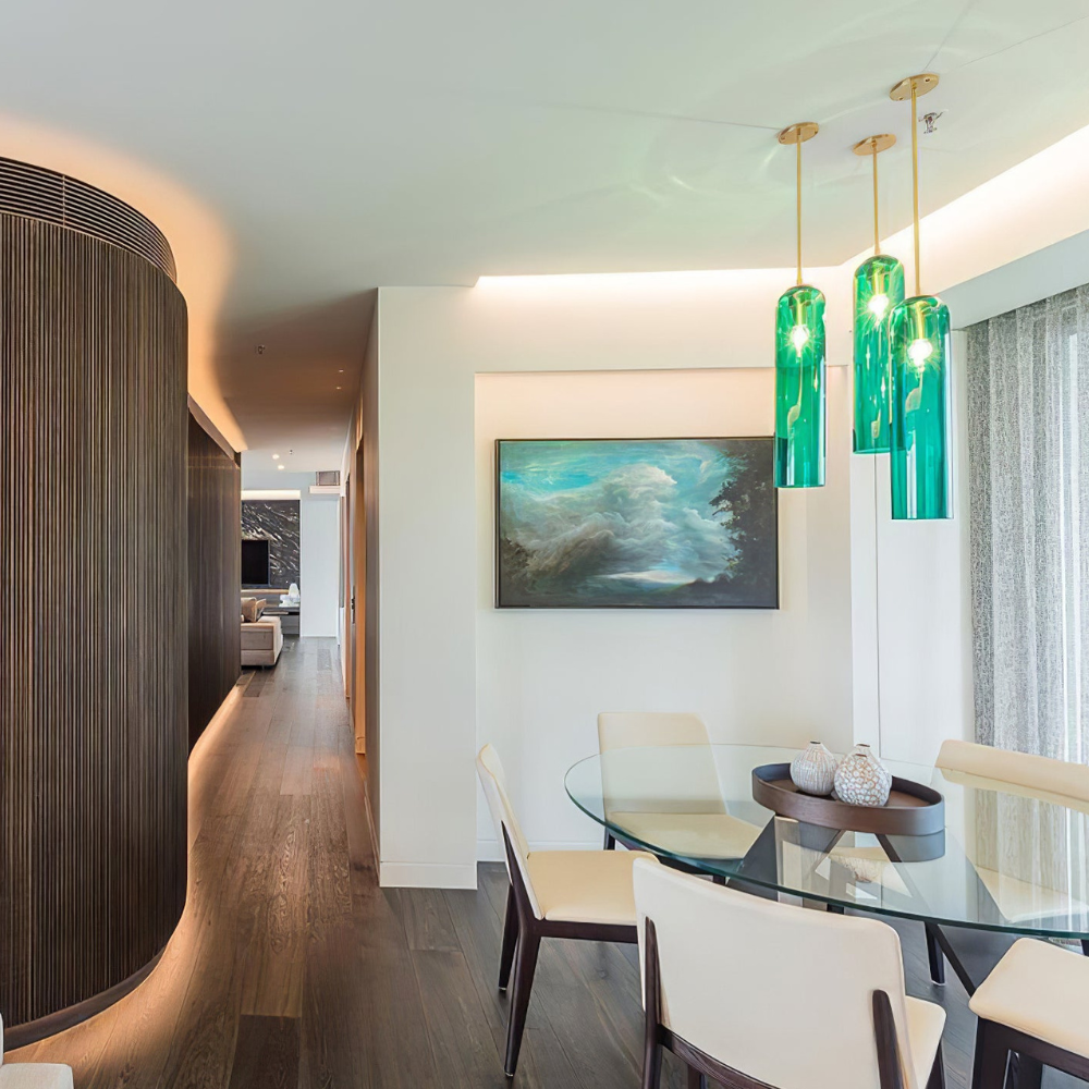 Cylinder Glass Pendant Light with Metal Downrod - Modern Art Deco