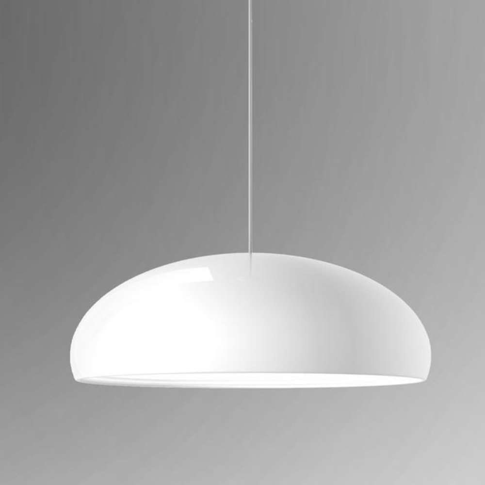 Aluminum Dome Pendant Light with Polycarbonate Diffuser - Mid Century