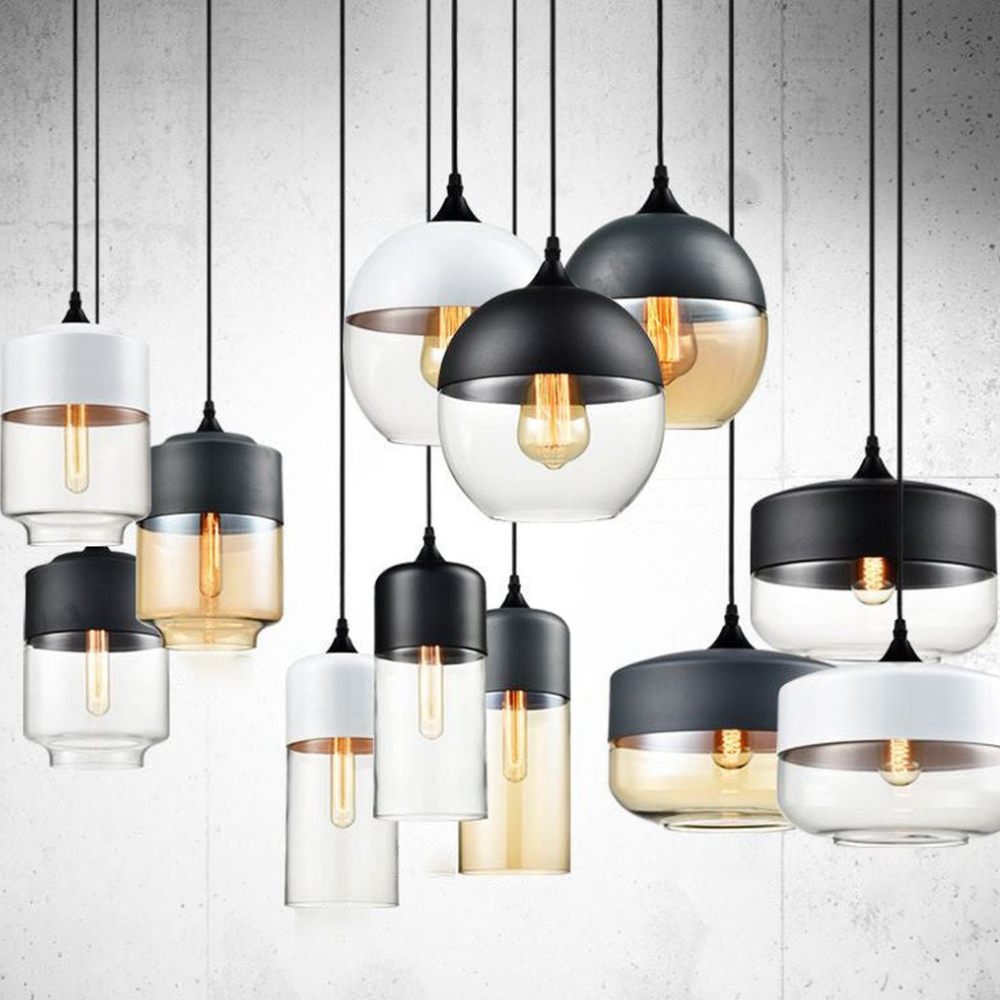 Modern Smoky & Clear Glass Pendant Light - Geometric Glass Pendant Lights