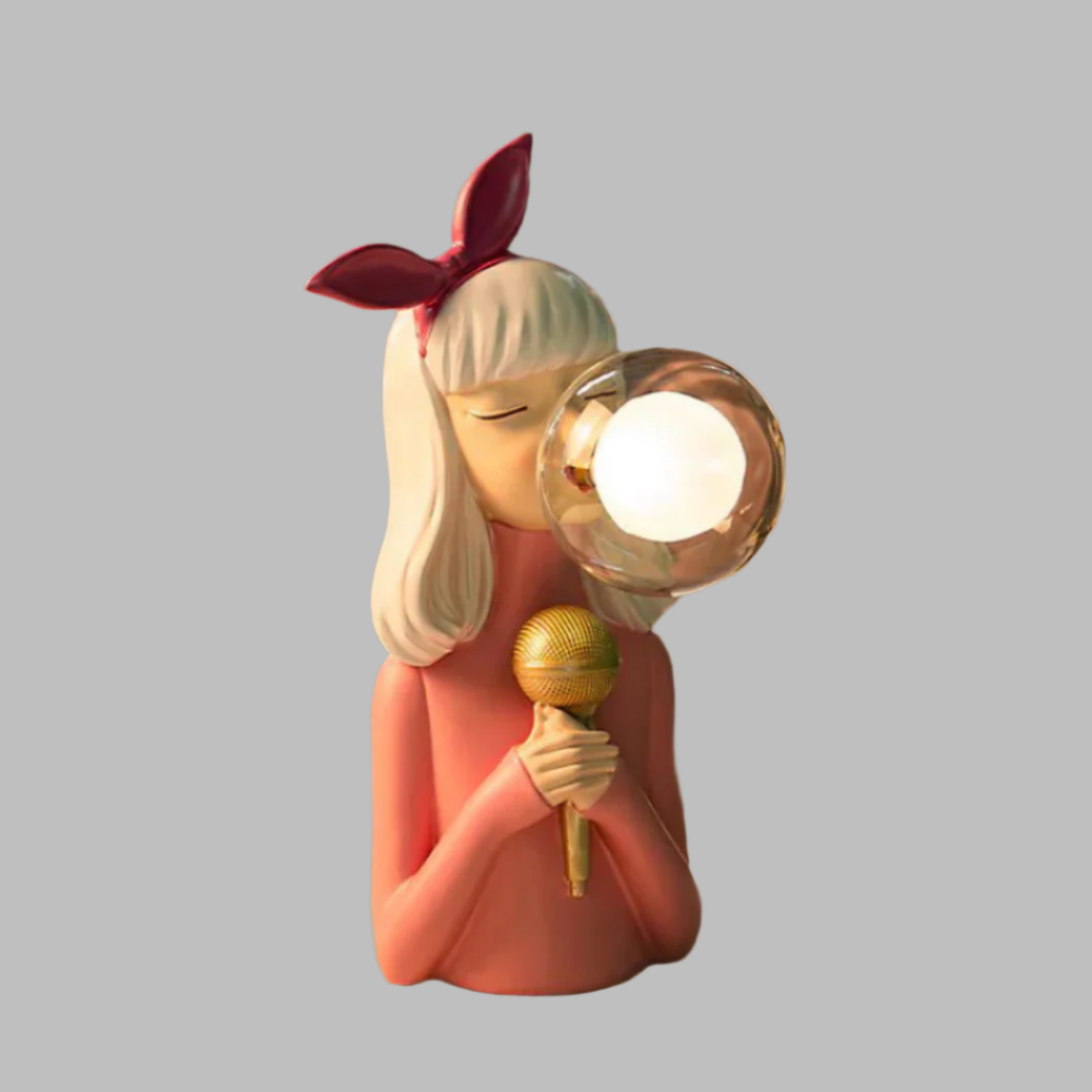 Lampe figurine de fille avec orbe en verre bulle - Décor pop art fantaisiste