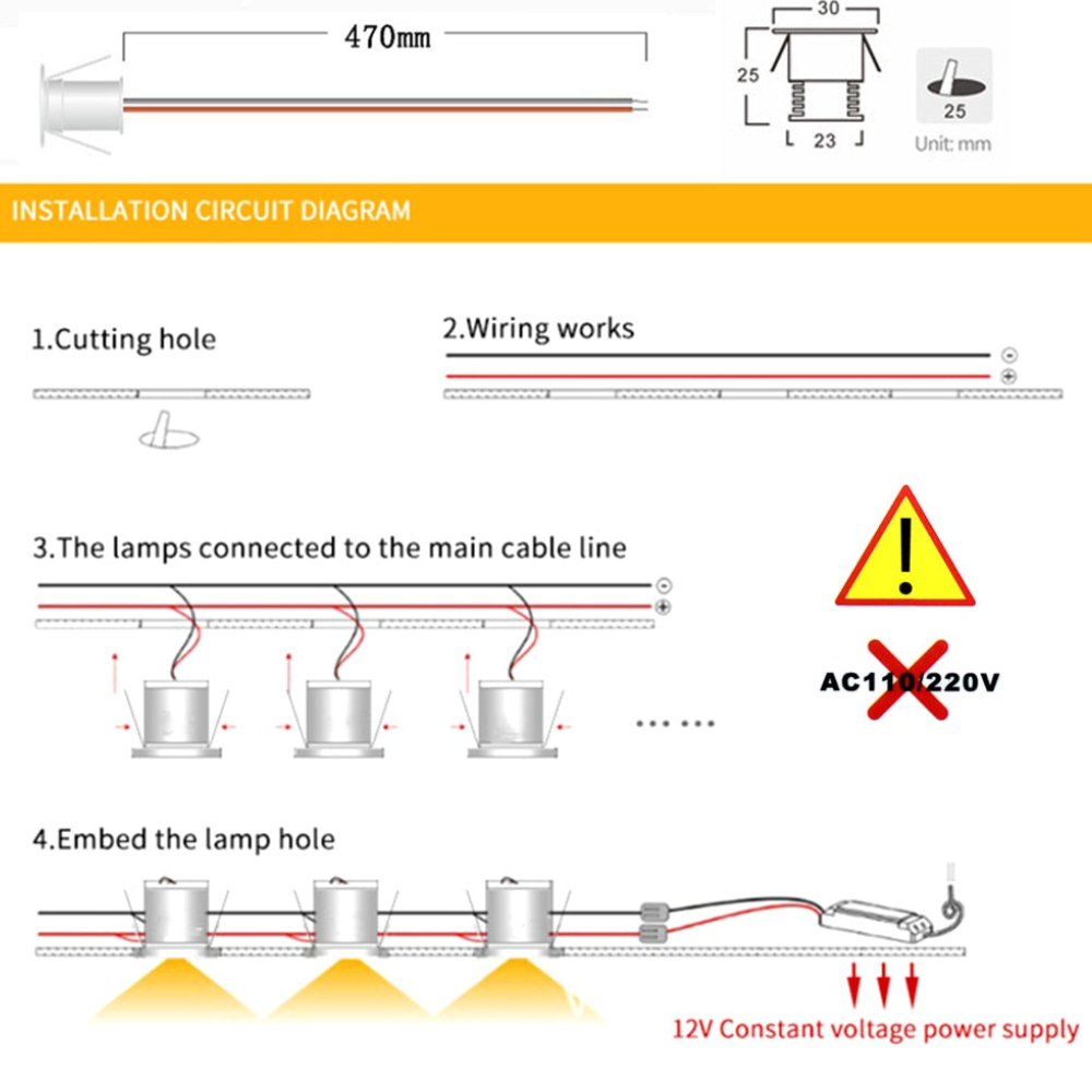 LED-Einbauleuchten für Schränke & Treppen – Akzentbeleuchtung mit fokussiertem Lichtstrahl, 10er-Pack