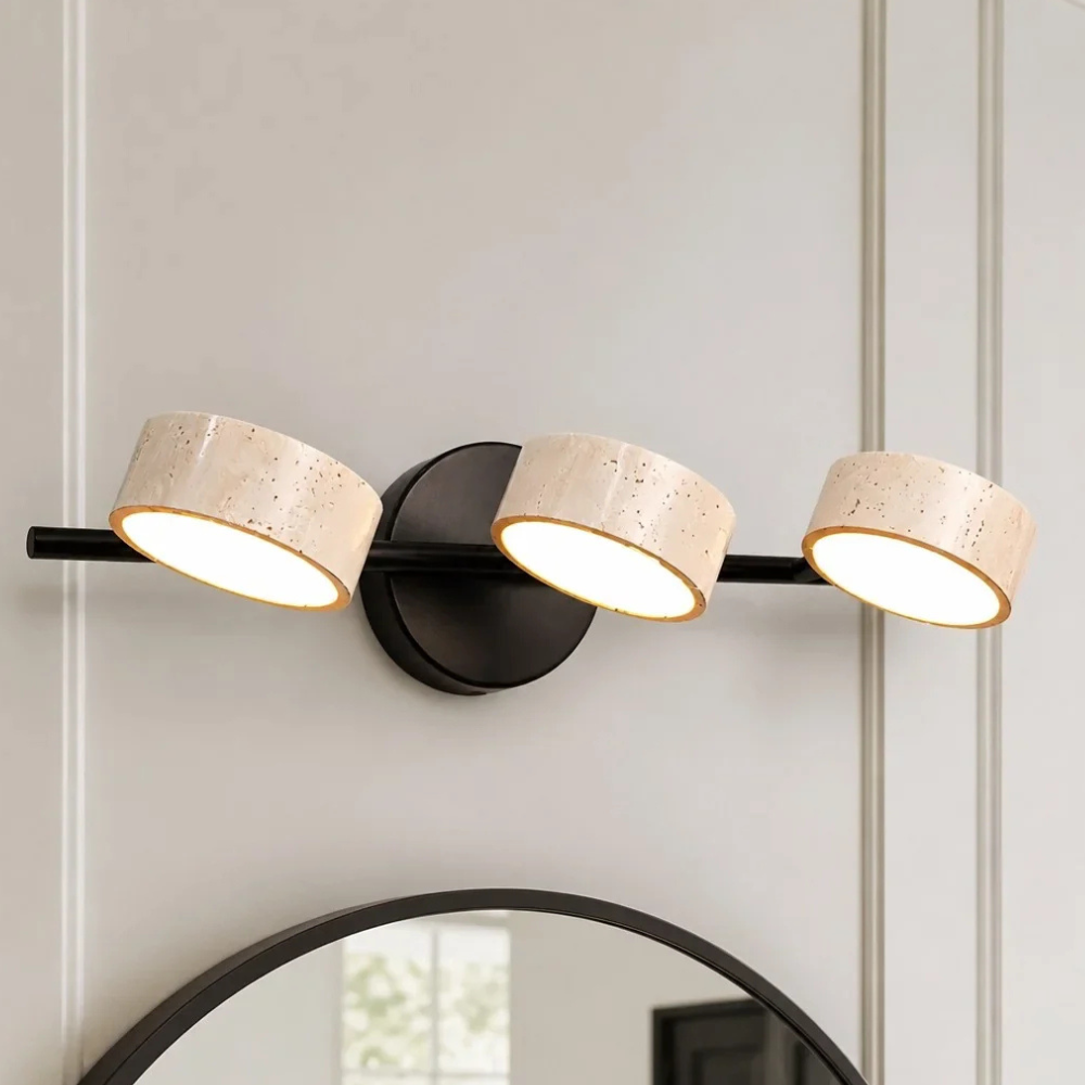 Appliques LED pour coiffeuse avec têtes rotatives et pierre de travertin - Architecturales