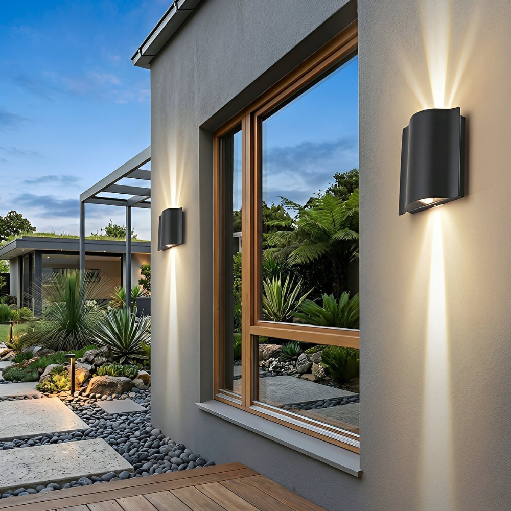 Außen-LED-Verandaleuchten mit Wellenrahmen und Doppelstrahl – Moderne Wandleuchte