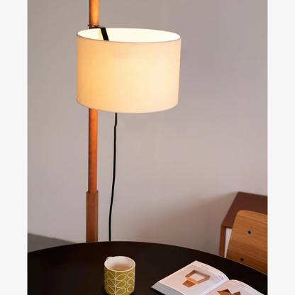 Vintage floor lamp with Fabric Shade and Artisanal Wooden Pole - Contemporary Sconce