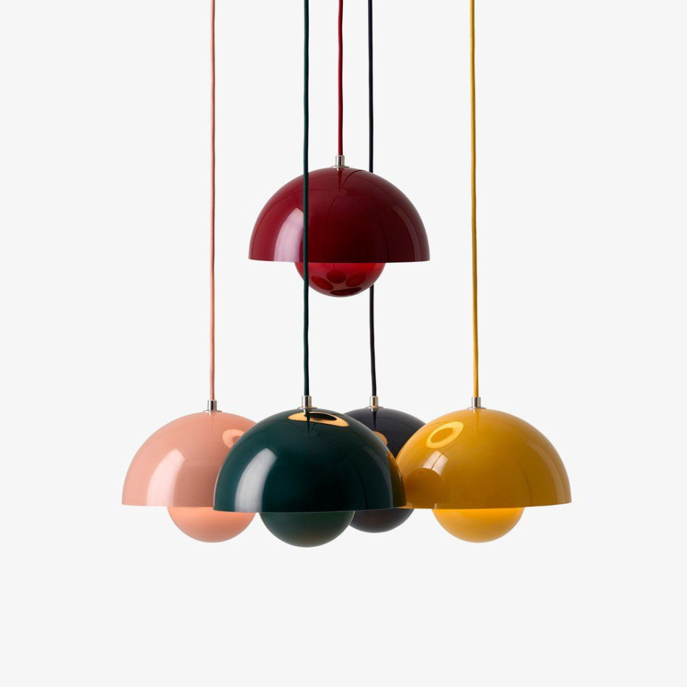 Pendant Light with Nested Dome Metal Shades - Mid Century Modern Retro