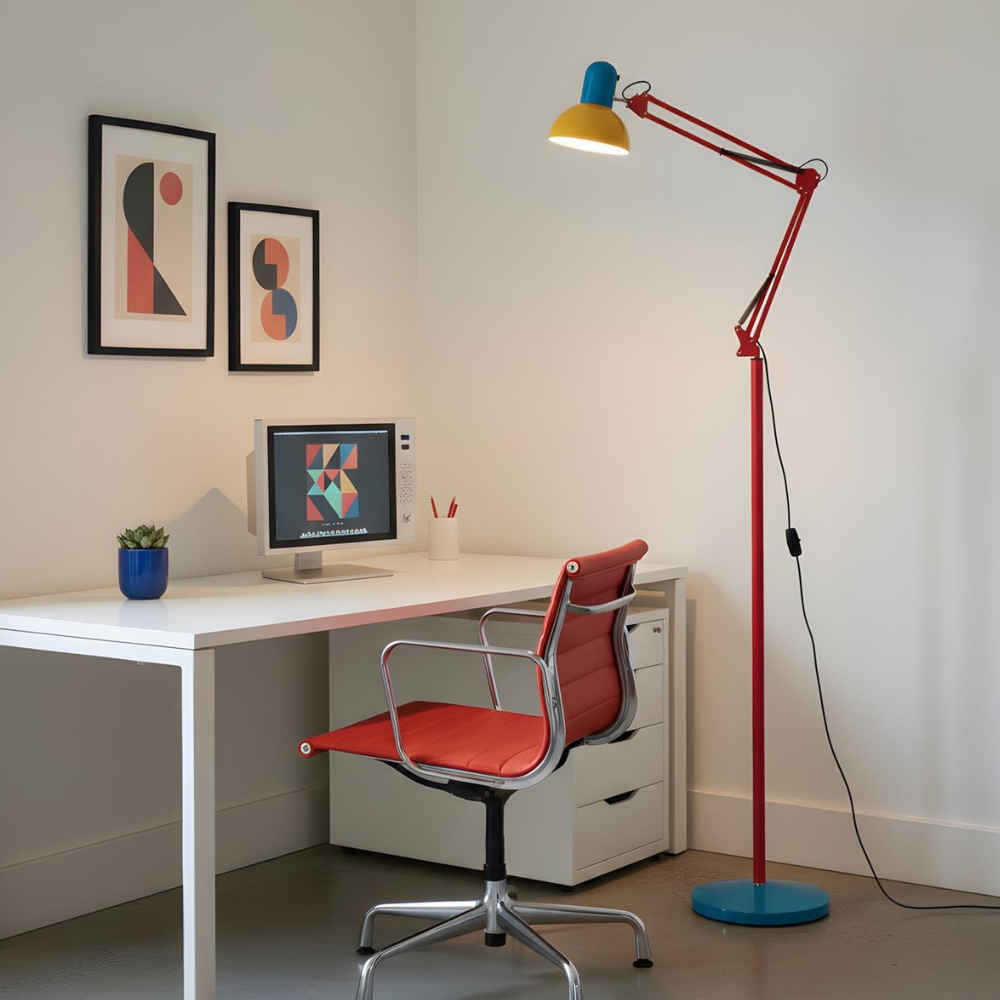 Adjustable Floor Lamp – Memphis Style with Spring-Balanced Articulated Arm and Metal Dome Shade