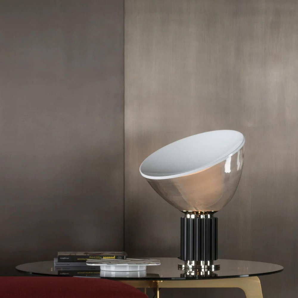 Glass Bowl Table Lamp with Aluminum Reflector - Mid Century Art Deco