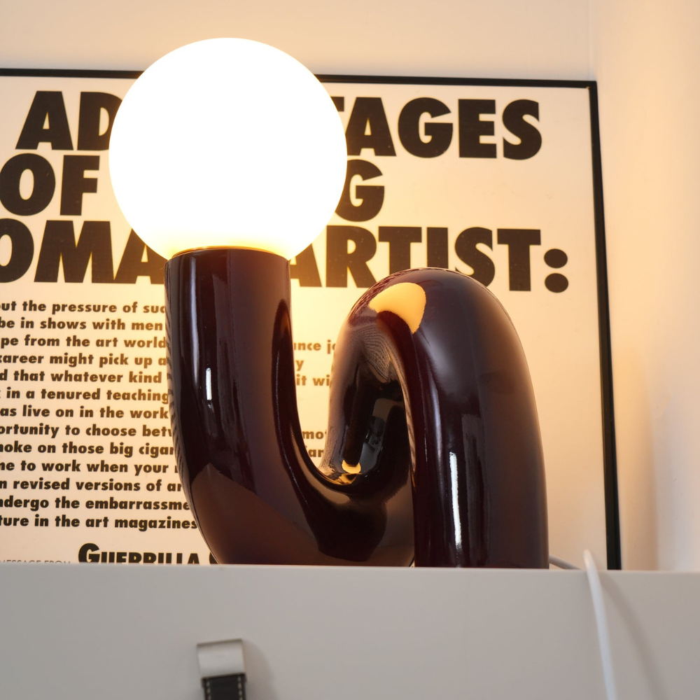 Curved Resin Accent Lamp with White Globe - Playful Contemporary Decor