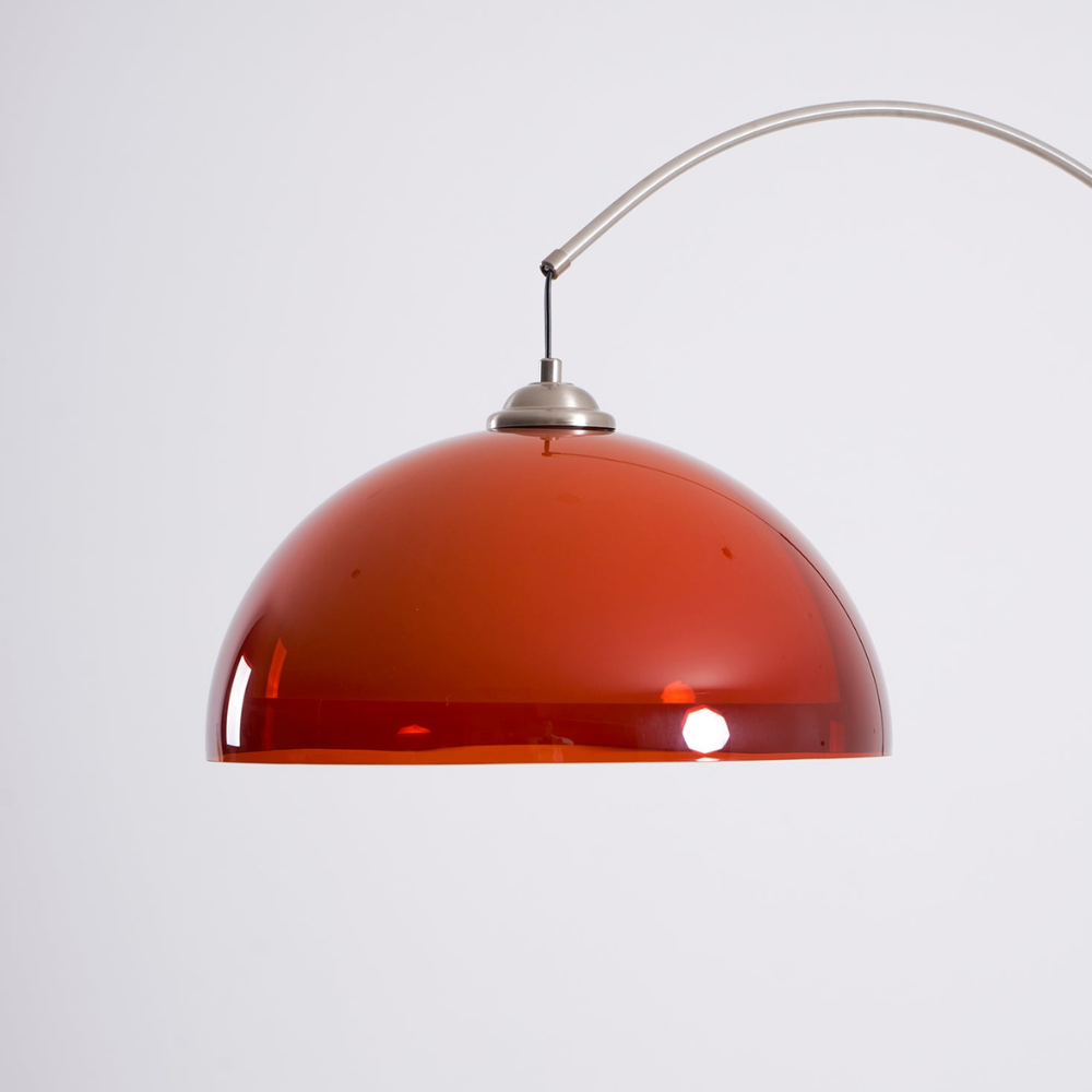 Arc Floor Lamp with Cantilevered Metal Overhanging Arm and Acrylic Dome Shade