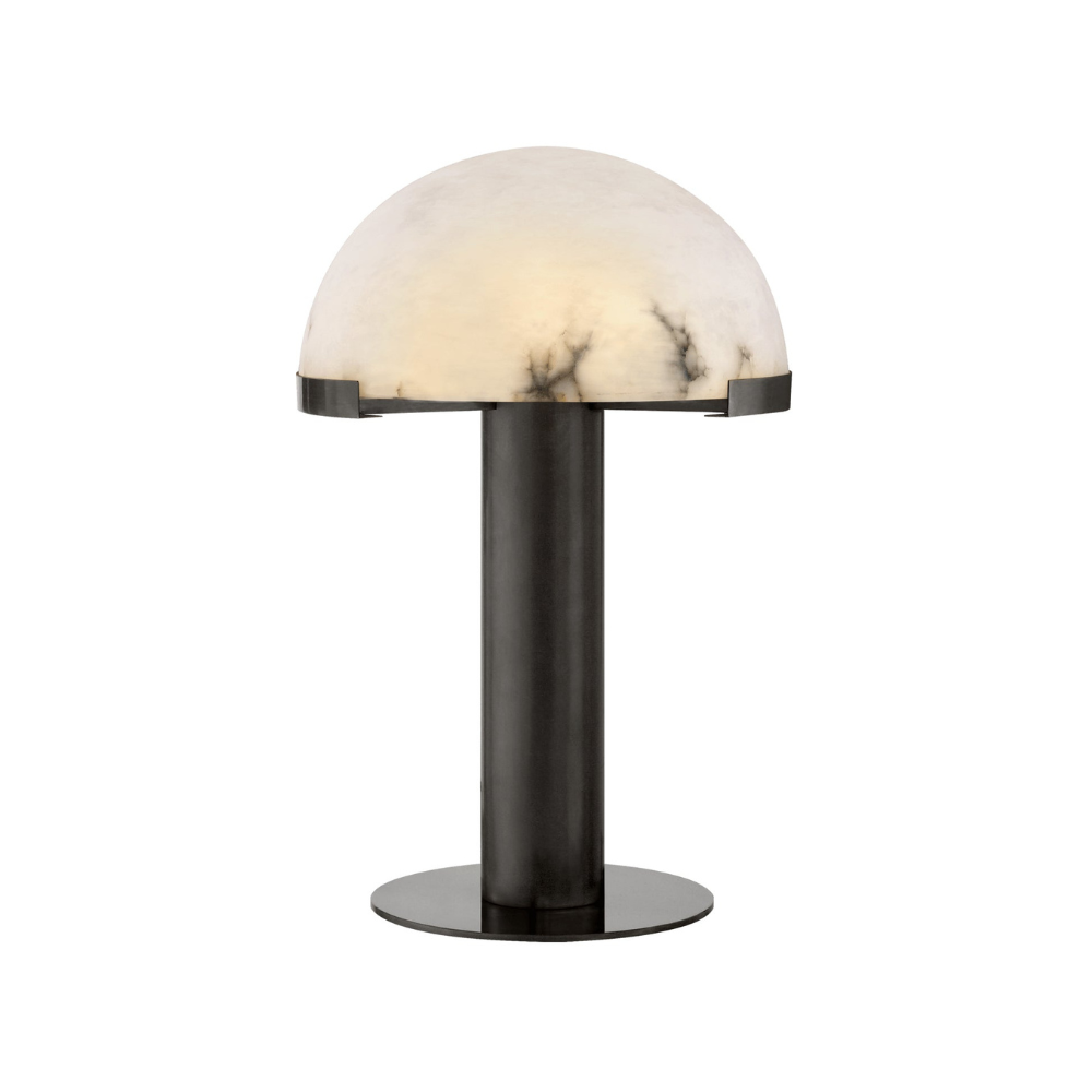 Glas- und Alabaster-Kuppeltischlampe mit Metallfuß – Mid-Century-Modern